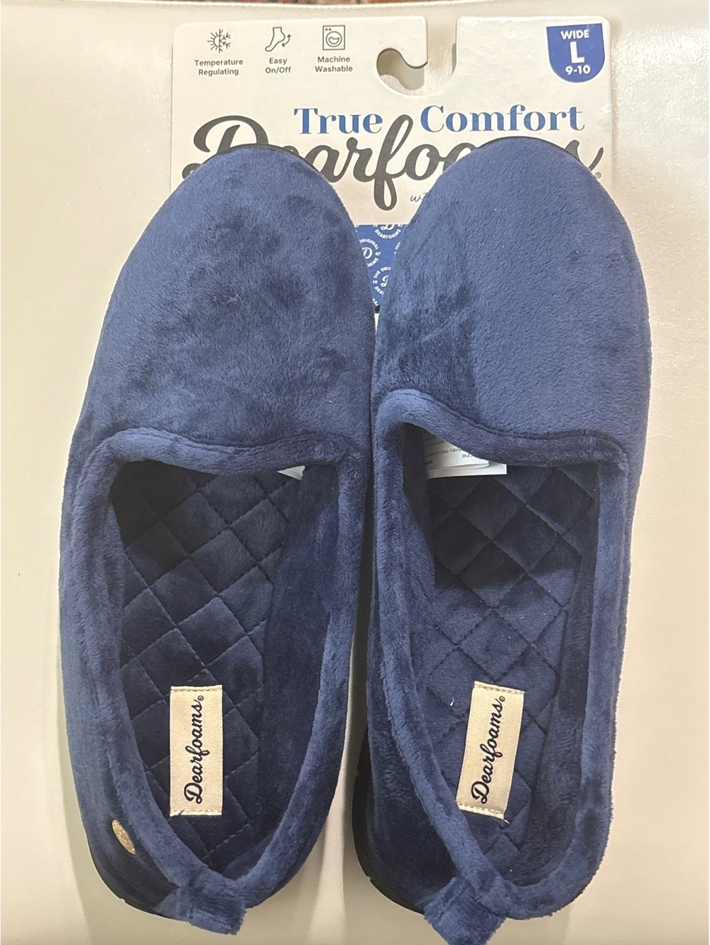 Dearfoams True Comfort Memory Foam Wide Fit Slippers Size Large 9-10 Navy Blue